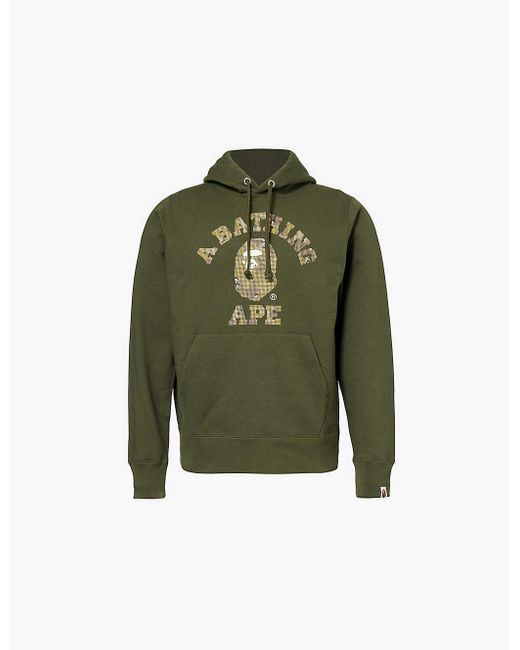 A Bathing Ape Green Bitmap Graphic-Print Regular-Fit Cotton-Jersey Hoody for men