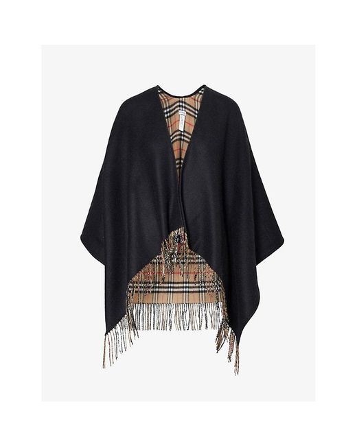 Burberry Blue Vintage Check Wool Cape