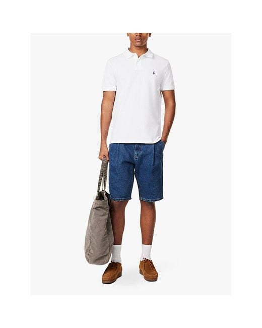 Polo Ralph Lauren White Short-Sleeved Logo-Embroidered Custom-Fit Cotton-Piqué Polo Shirt for men