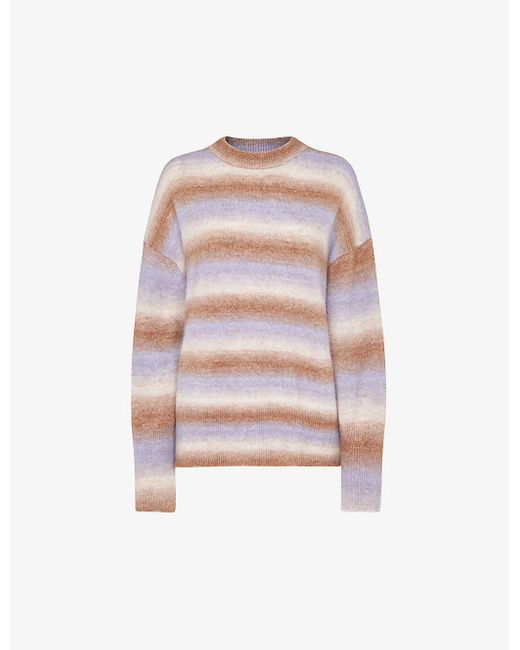 Whistles Pink Striped Round-neck Knitted Jumper