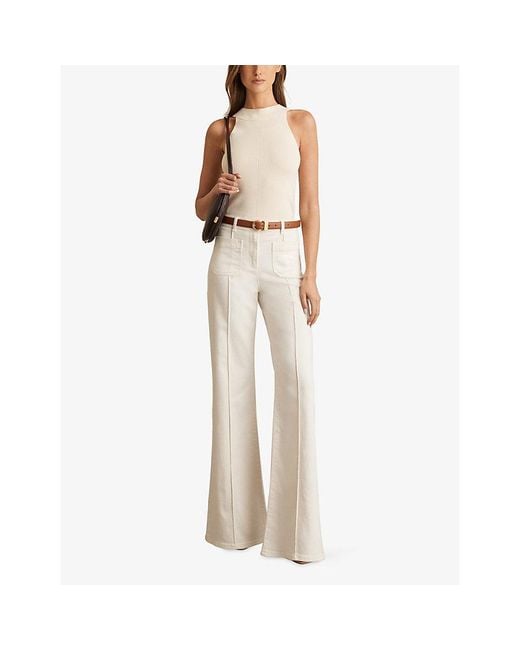 Reiss White Sakura Flared Patch-Pocket Stretch-Denim Jeans