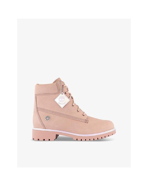 Timberland Pink Lyonsdale Iridescent-Trim Nubuck-Leather Ankle Boots
