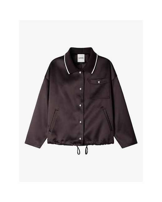 Sandro Black Polo Collar Satin-Look Jacket
