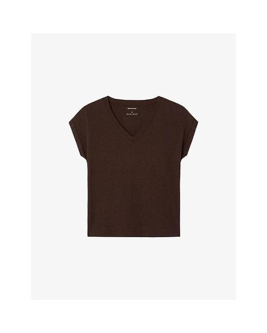 Whistles Brown Willa V-Neck Cotton-Jersey T-Shirt