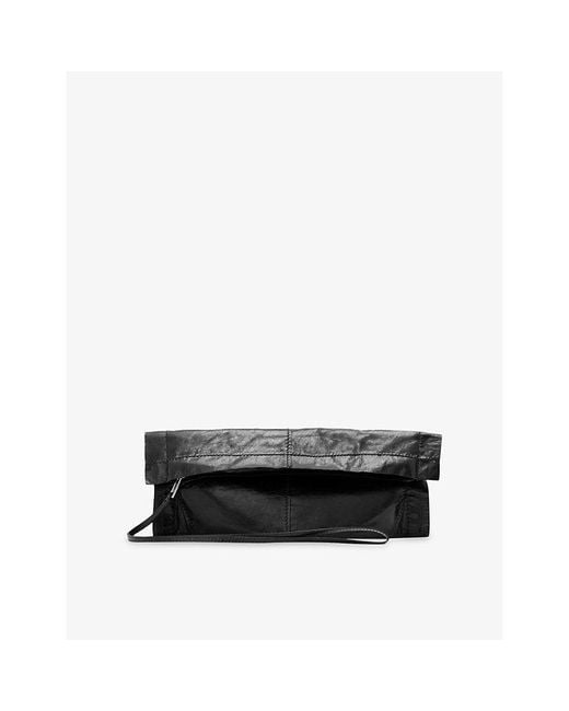 AllSaints Black Lutece Fold Patent-Leather Clutch