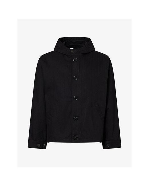 Palmes Black Hooded Herringbone Cotton Jacket for men