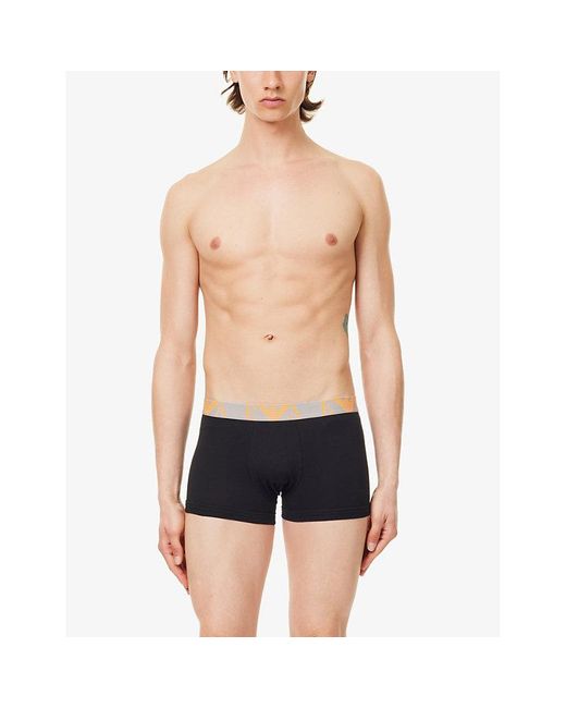 Emporio Armani Black Branded-waistband Pack Of Three Stretch-cotton Trunks for men