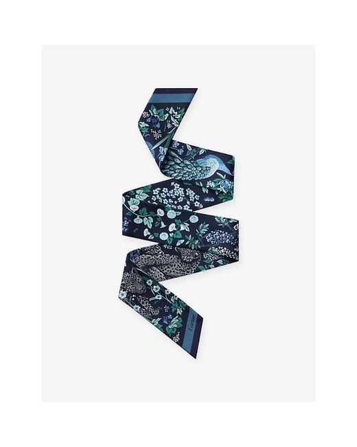 Cartier Blue Blooming Panthère Bandeau Printed Silk-Twill Scarf