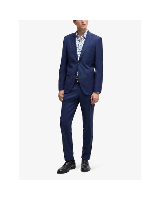 Boss Blue Abstract-Print Regular-Fit Stretch-Cotton Shirt for men
