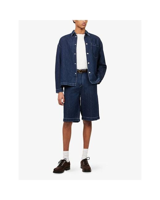 7 For All Mankind Blue Wide Leg Cotton And Linen Blend Chino Shorts for men