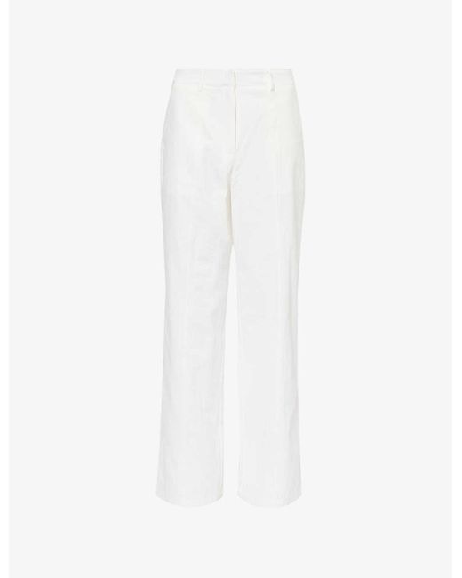 4th & Reckless White Tilde Welt-pocket Straight-leg Mid-rise Cotton Trousers