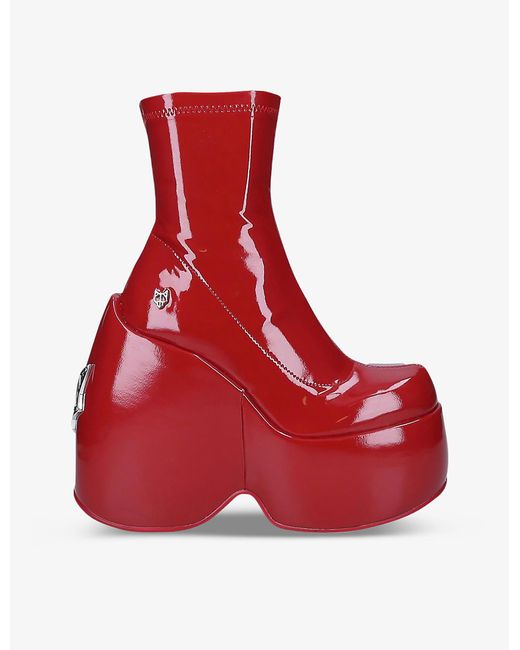Naked Wolfe Red Mayhem Faux-leather Platform Ankle Boots