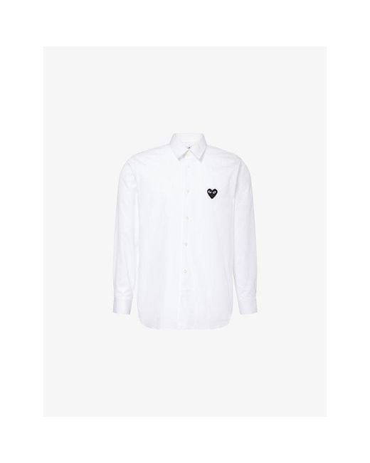 COMME DES GARÇONS PLAY White Heart-Embroidered Button-Up Cotton Shirt for men