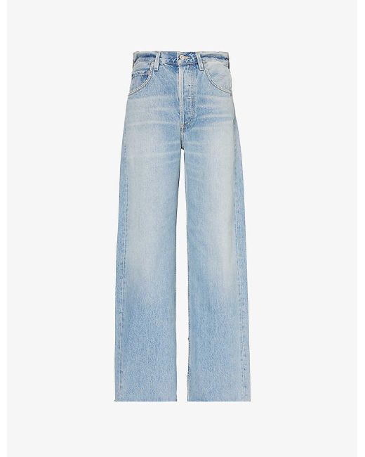 Citizens of Humanity Blue Ayla Split-hem Wide-leg Mid-rise Recycled-denim Jeans