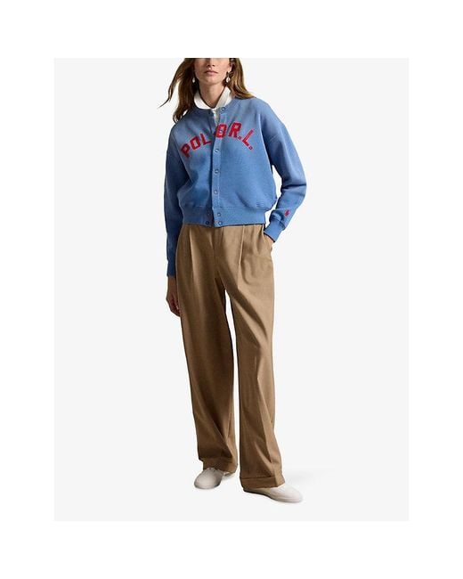 Polo Ralph Lauren Blue Branded Round-Neck Cotton Cardigan