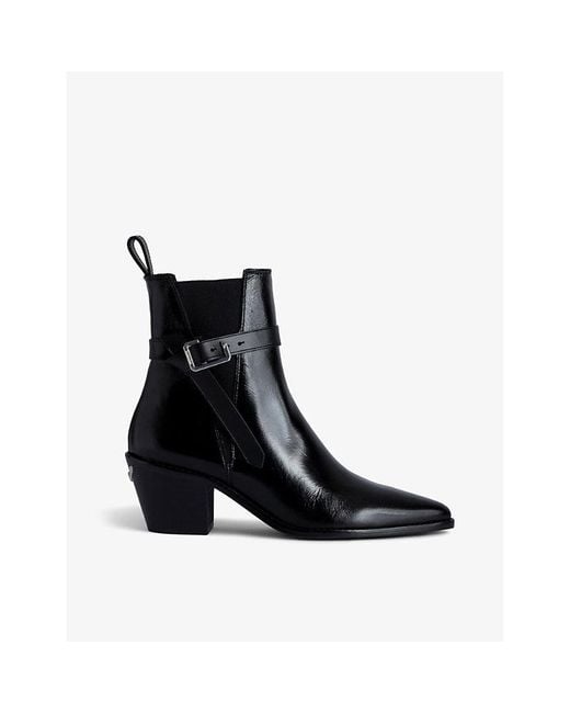 Zadig & Voltaire Black Tyler Buckle-embellished Leather Ankle Boots