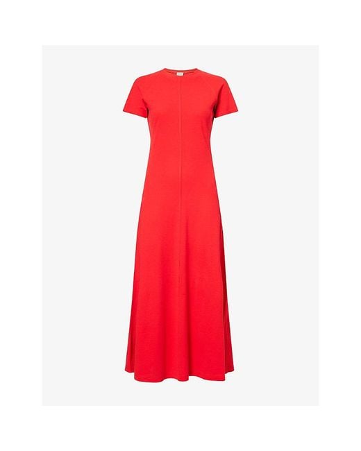 ME+EM Red Raglan Short-Sleeve Cotton-Jersey Maxi Dress