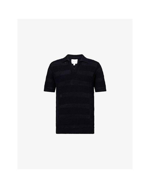 Raith Blue Frattina Crochet Cotton-Knit Polo Top for men