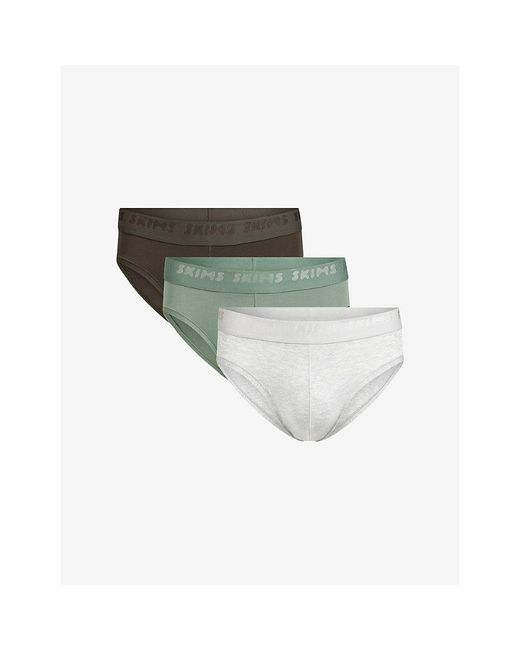 Skims Green Logo-Waistband Pack-Of-Three Stretch-Cotton Briefs for men