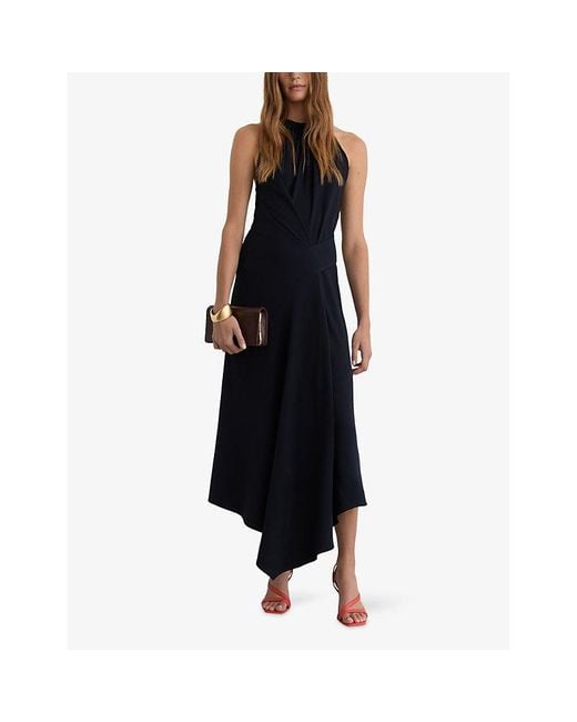 Reiss Blue Maeve Drape-Detail Sleeveless Woven Midi Dress