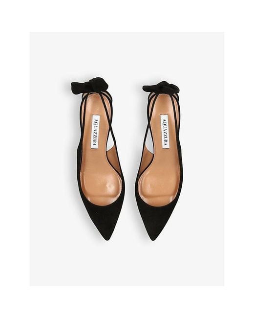Aquazzura Black Bow Tie Suede Heeled Pumps