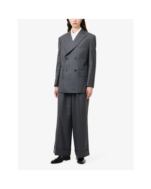Junya Watanabe Gray Double-Breasted Peak-Lapel Wool Blazer