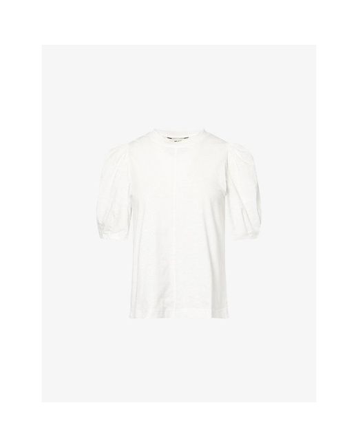 ME+EM White Feminine Swing Puff-Sleeve Cotton Slub-Jersey Top