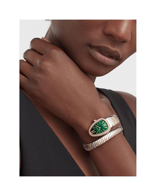 BVLGARI Green Sp35c4spgd1t Serpenti Tubogas 18ct Rose-gold, Stainless-steel And 0.29ct Diamond Quartz Watch