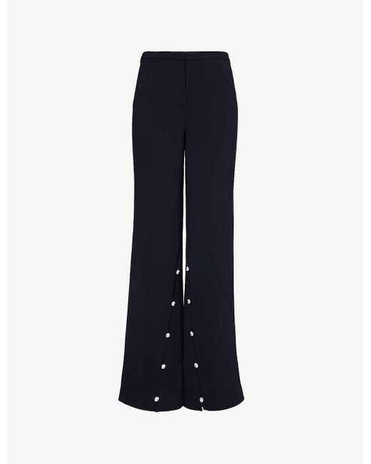 Stine Goya Blue Button-embellished Wide-leg Recycled-polyester Woven Trousers