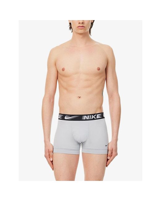 Nike White Logo-waistband Pack Of Three Recycled Polyester-blend Trunks for men