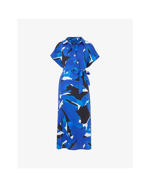 Whistles Blue Abstract-Print Relaxed-Fit Linen Midi Dress