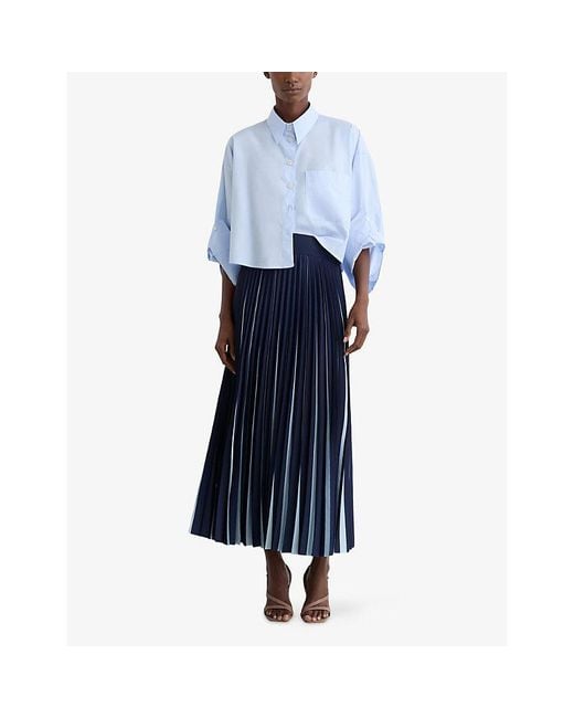 Reiss Blue Serena Pleated Woven Midi Skirt