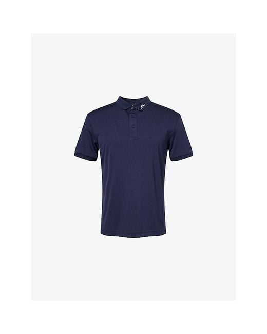J.Lindeberg Blue Kv Logo-Embroidered Woven Polo Shirt for men