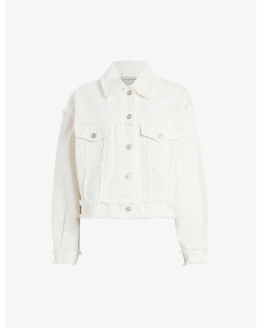 AllSaints White Claude Frayed Organic-cotton Denim Jacket