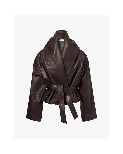 Magda Butrym Brown Belted Leather Jacket
