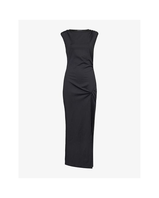 4th & Reckless Black Verity Boat-neck Stretch-woven Maxi Dress