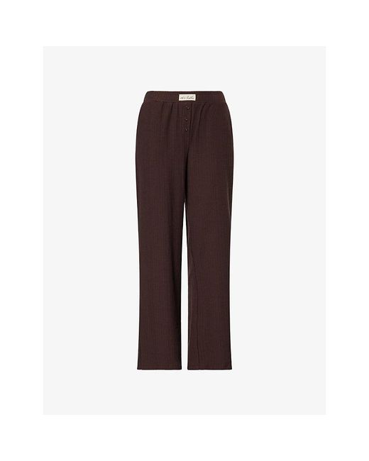 4th & Reckless Brown Zoey Pointelle Stretch-Cotton Trousers