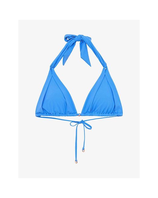 Reiss Blue Matilda Triangle-Cup Stretch-Woven Bikini Top
