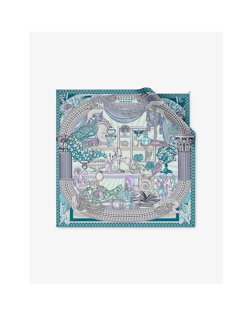BVLGARI Blue Curiosity Printed Square Silk-Twill Scarf
