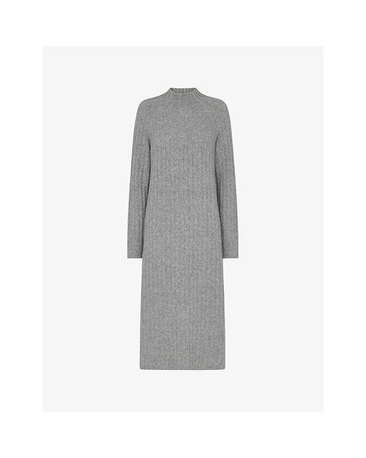 Whistles Gray High-neck Relaxed-fit Stretch Wool-blend Midi Dress