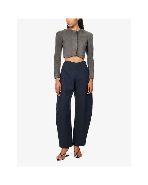 Alaïa Gray Cropped Tailored Suede Jacket