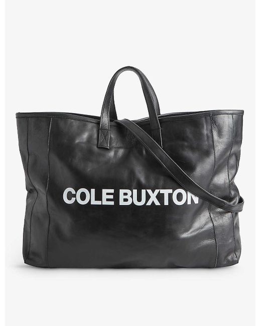 Cole Buxton Black Brand-print Leather Tote Bag for men