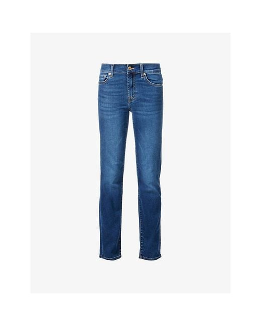 7 For All Mankind Blue Roxanne Slim-Fit Mid-Rise Stretch-Denim Jeans