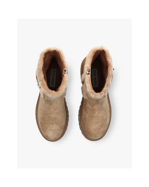 Steve Madden Natural Lodge Suede And Faux-Fur Ankle Boots