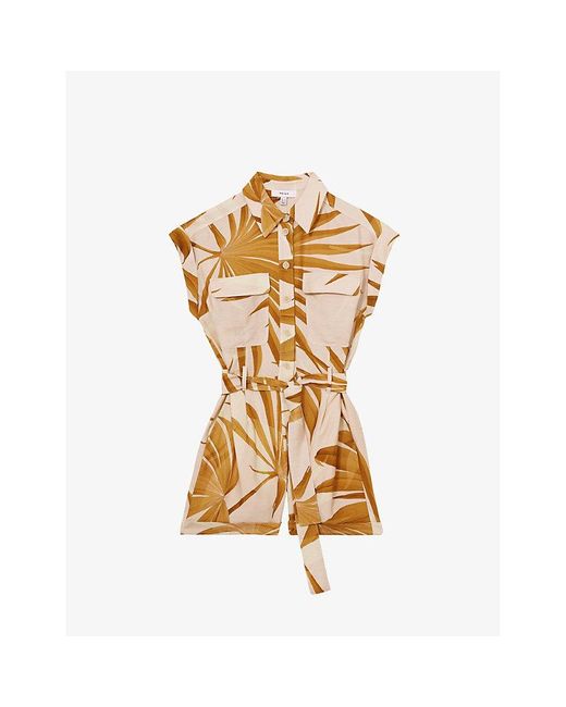Reiss Metallic Harri Palm-Print Woven Playsuit