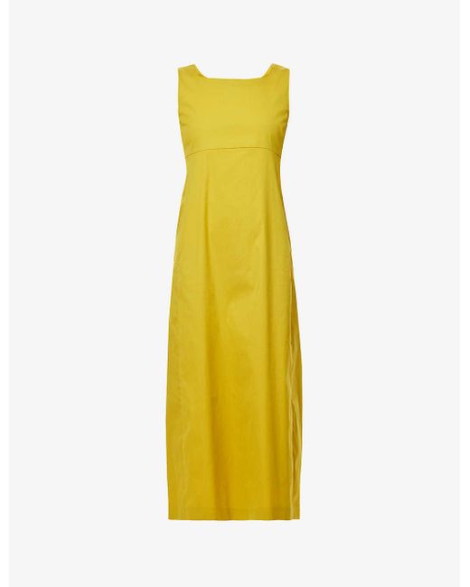 Max Mara Eleonor Square-neck Cotton-blend Midi Dress in Yellow | Lyst