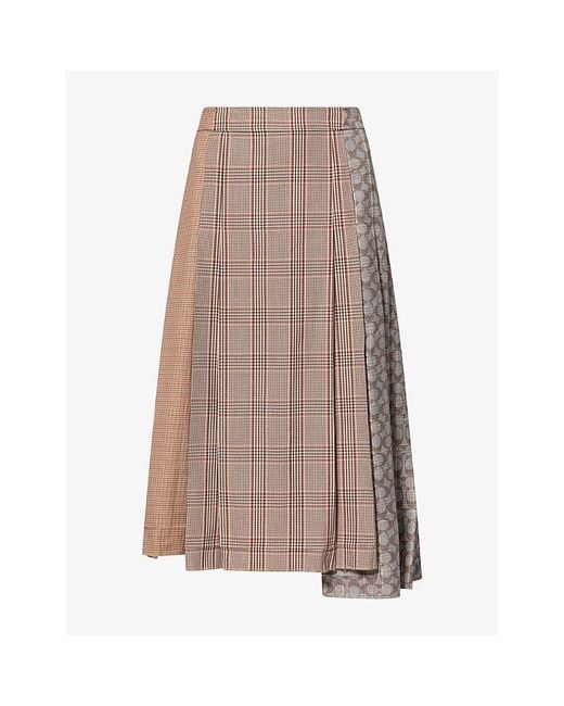 COACH Brown Heritage Plaid-Pattern Twill Midi Skirt