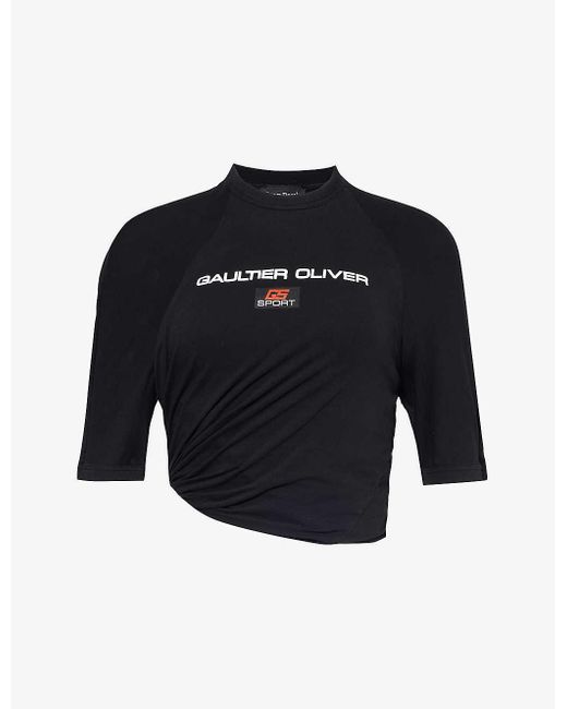 Jean Paul Gaultier Blue X Shayne Oliver Brand-print Stretch-cotton T-shirt