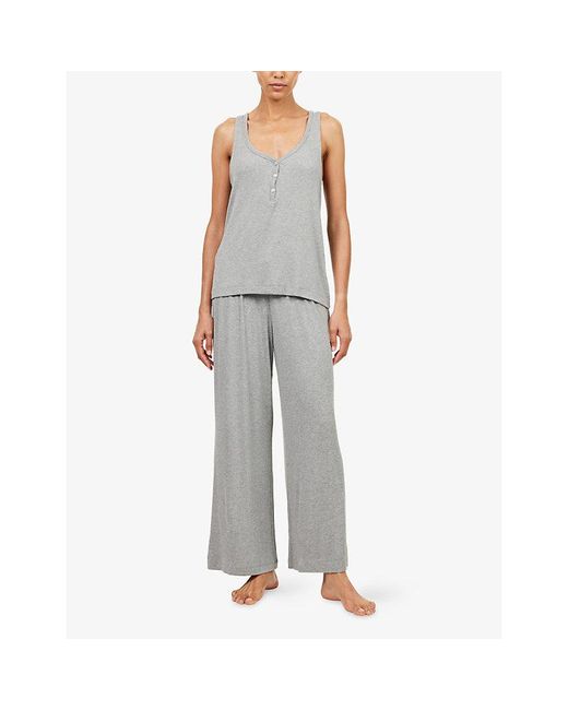 Eberjey Gray Dream V-Neck Jersey-Rib Wide Leg Trousers