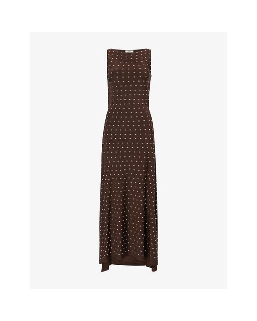 Siedres Brown Grace Studded Stretch-Woven Maxi Dress